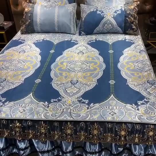 91家纺网 家纺一手货源 找家纺 ds生活馆 2021新款欧式床裙款冰丝席凉席 雅韵翩然