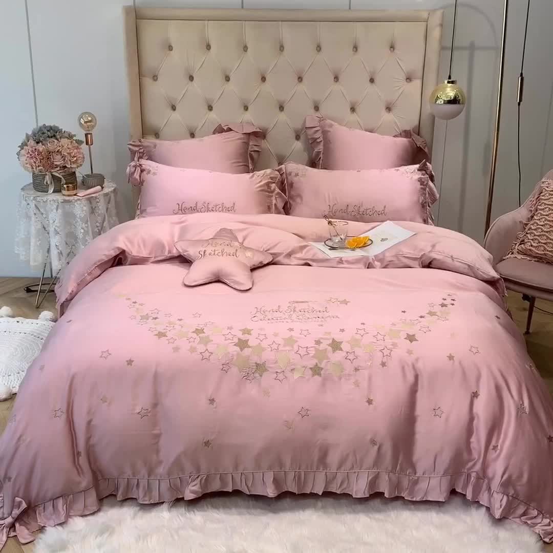 91家纺网 家纺一手货源 找家纺 （总）馨蕊家居 新款80S兰精天丝四件套-星愿-萝莉粉