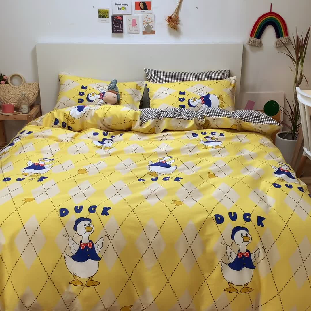 91家纺网 家纺一手货源 找家纺 金丝鸟 2021新款全棉四件套 发财鸭