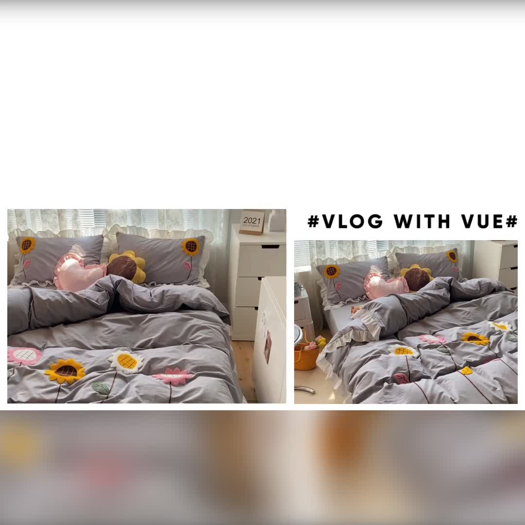 91家纺网 家纺一手货源 找家纺 淑女公社 2021新款全棉毛巾绣向日葵系列四件套 灰色