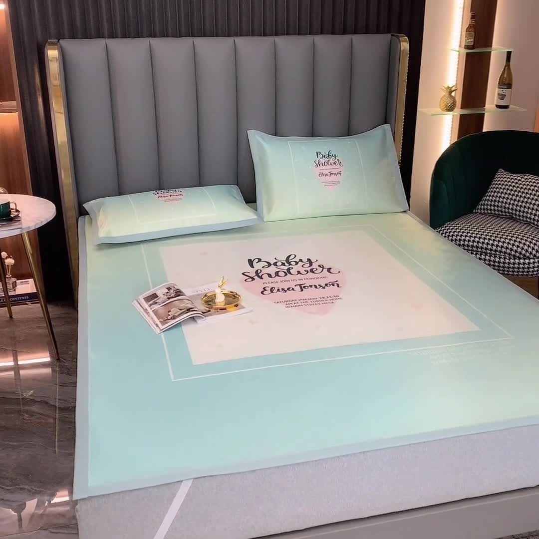 91家纺网 家纺一手货源 找家纺 小芽家居 2024新款冰丝斜纹提花凉席三件套 最美如初