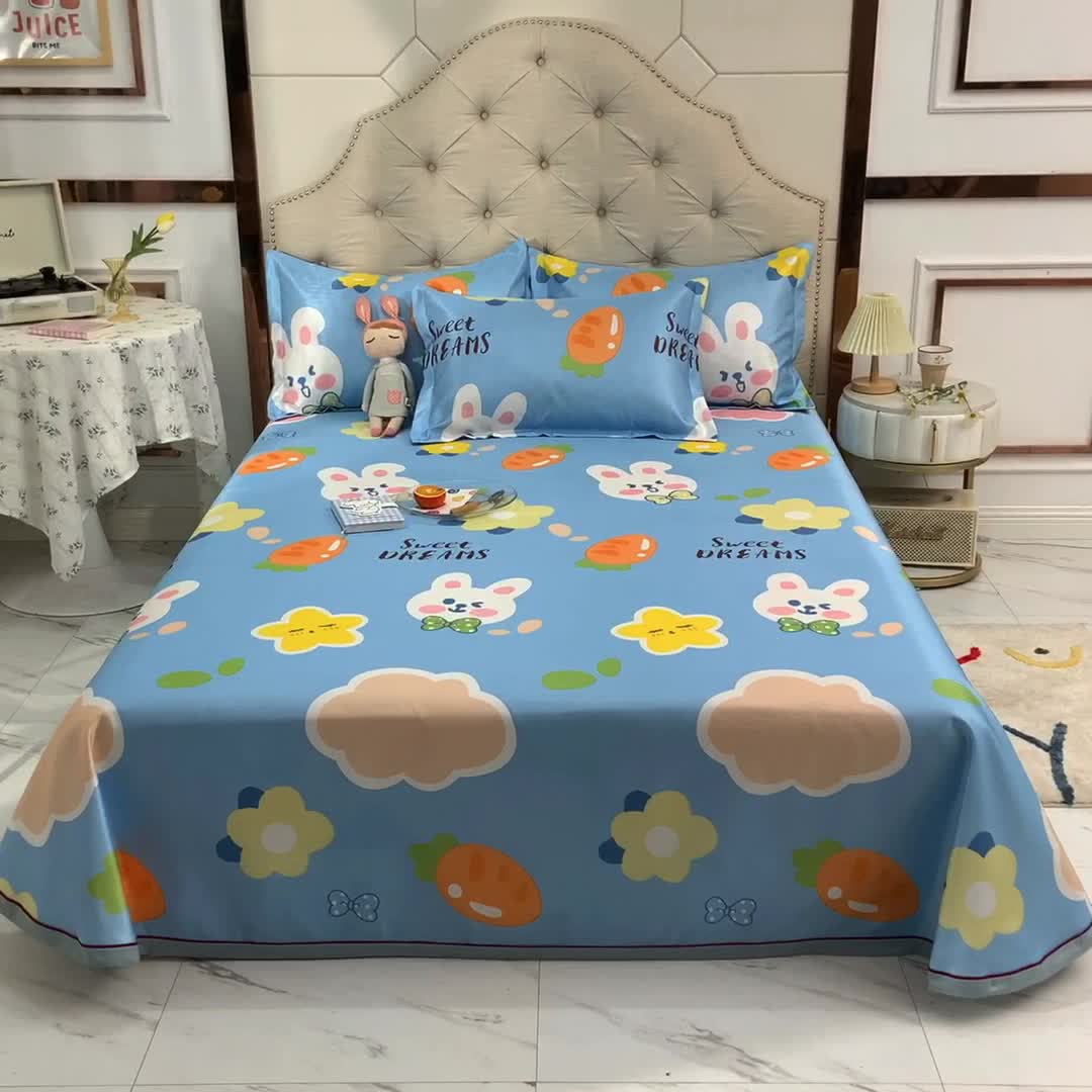 91家纺网 家纺一手货源 找家纺 甜之梦家纺 2025新款印花冰丝单品凉席床单款爱心萌兔