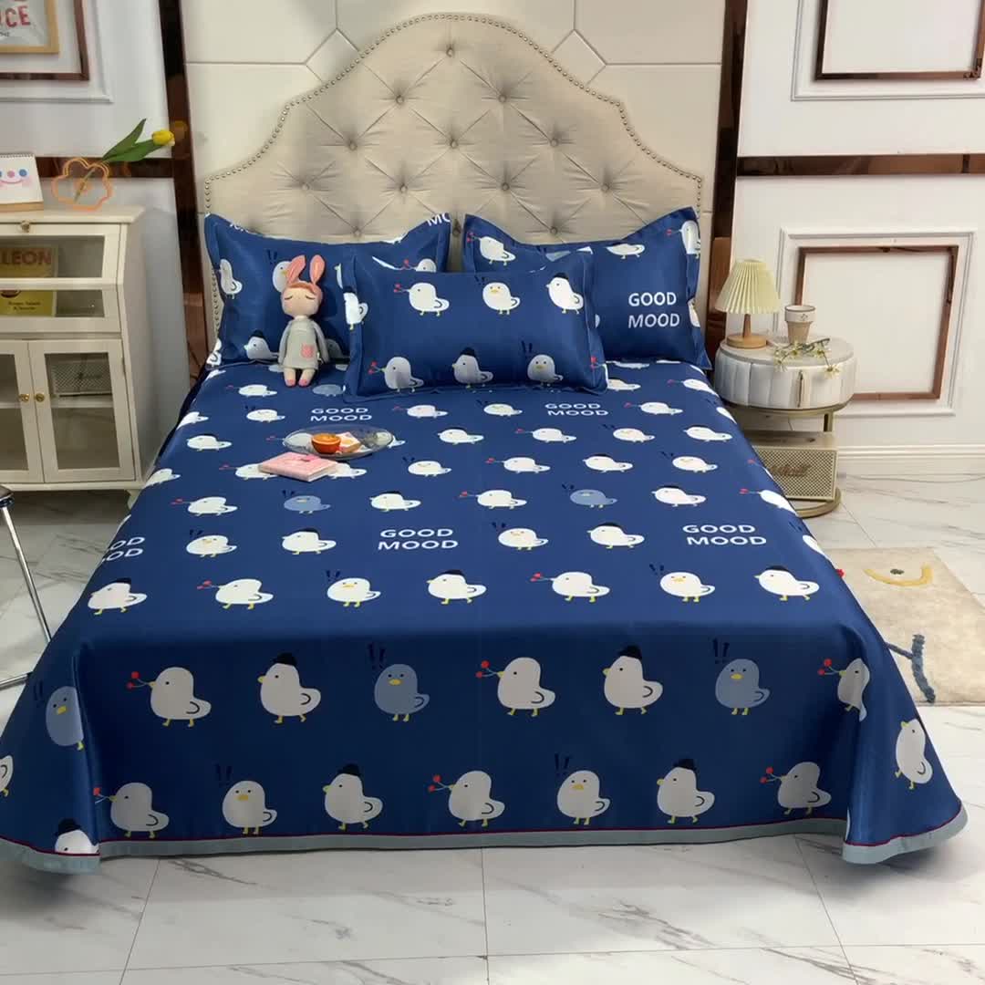 91家纺网 家纺一手货源 找家纺 甜之梦家纺 2025新款印花冰丝单品凉席床单款萌鸡日记