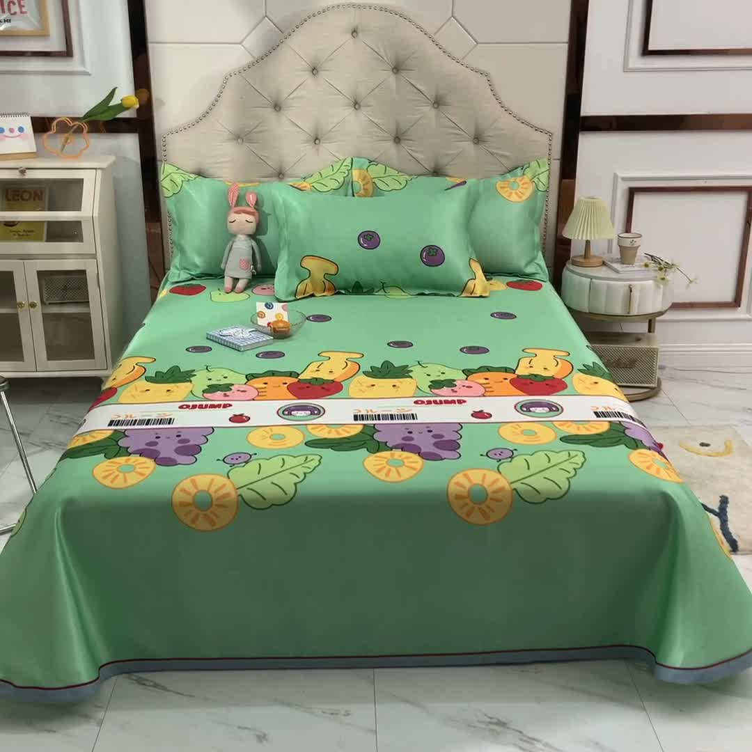 91家纺网 家纺一手货源 找家纺 甜之梦家纺 2025新款印花冰丝单品凉席床单款水果乐园绿