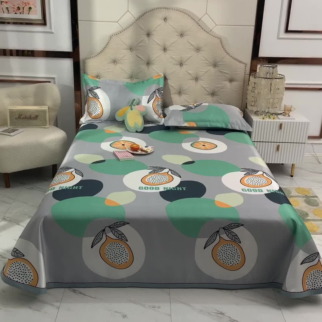 91家纺网 家纺一手货源 找家纺 甜之梦家纺 2025新款印花冰丝单品凉席床单款夏日柠檬灰