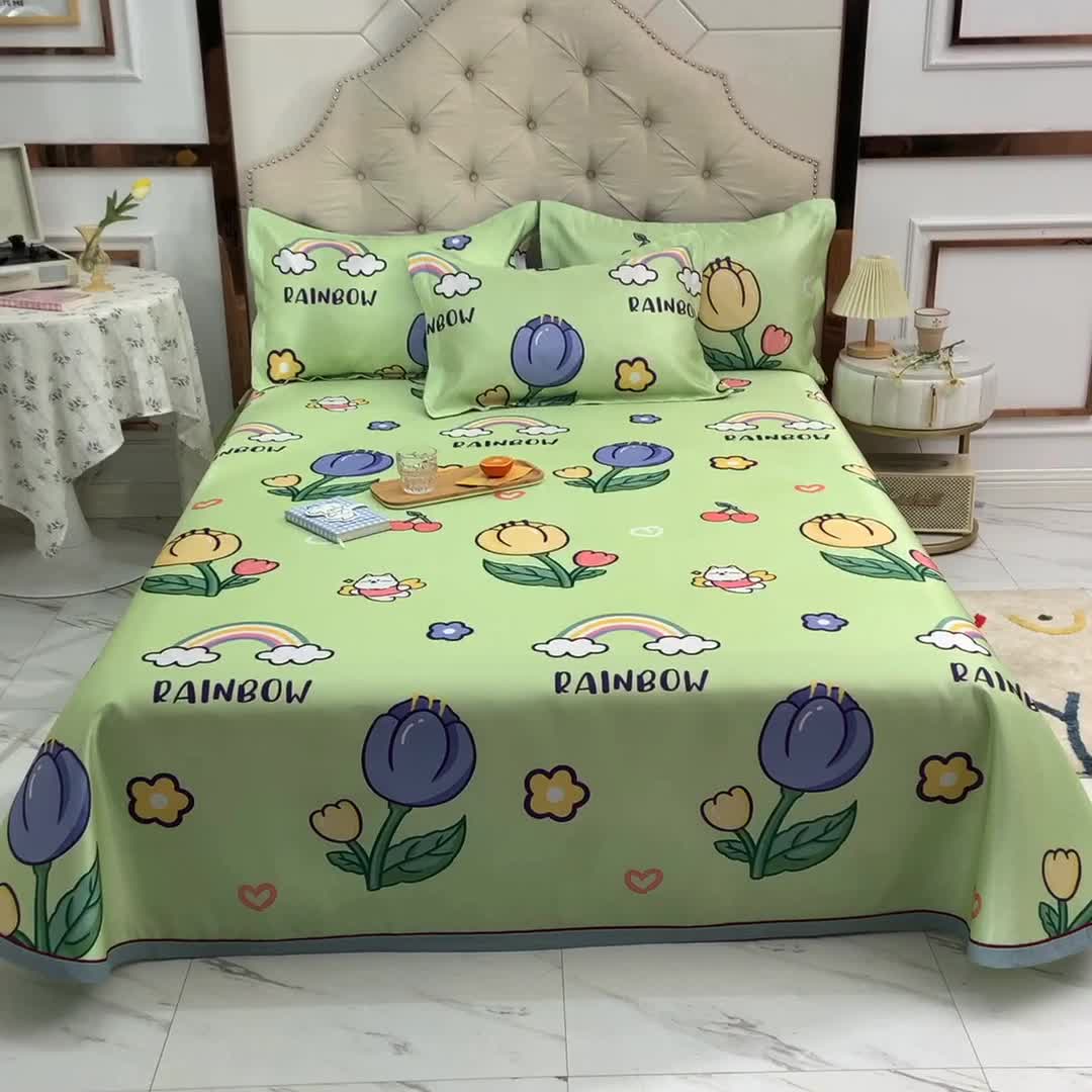 91家纺网 家纺一手货源 找家纺 甜之梦家纺 2025新款印花冰丝单品凉席床单款夏日童年绿