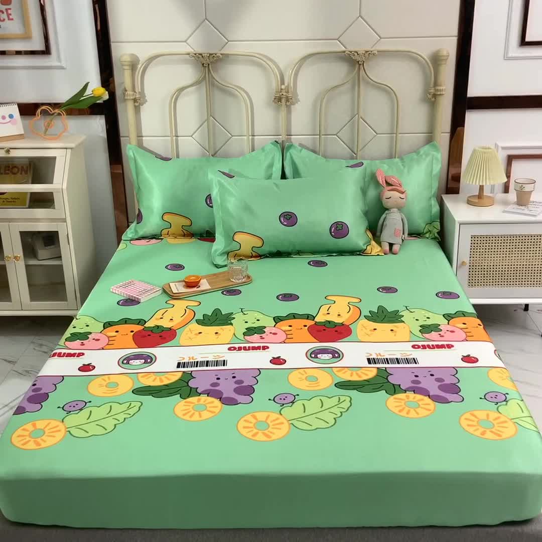 91家纺网 家纺一手货源 找家纺 甜之梦家纺 2025新款印花冰丝单品凉席床笠款水果乐园绿