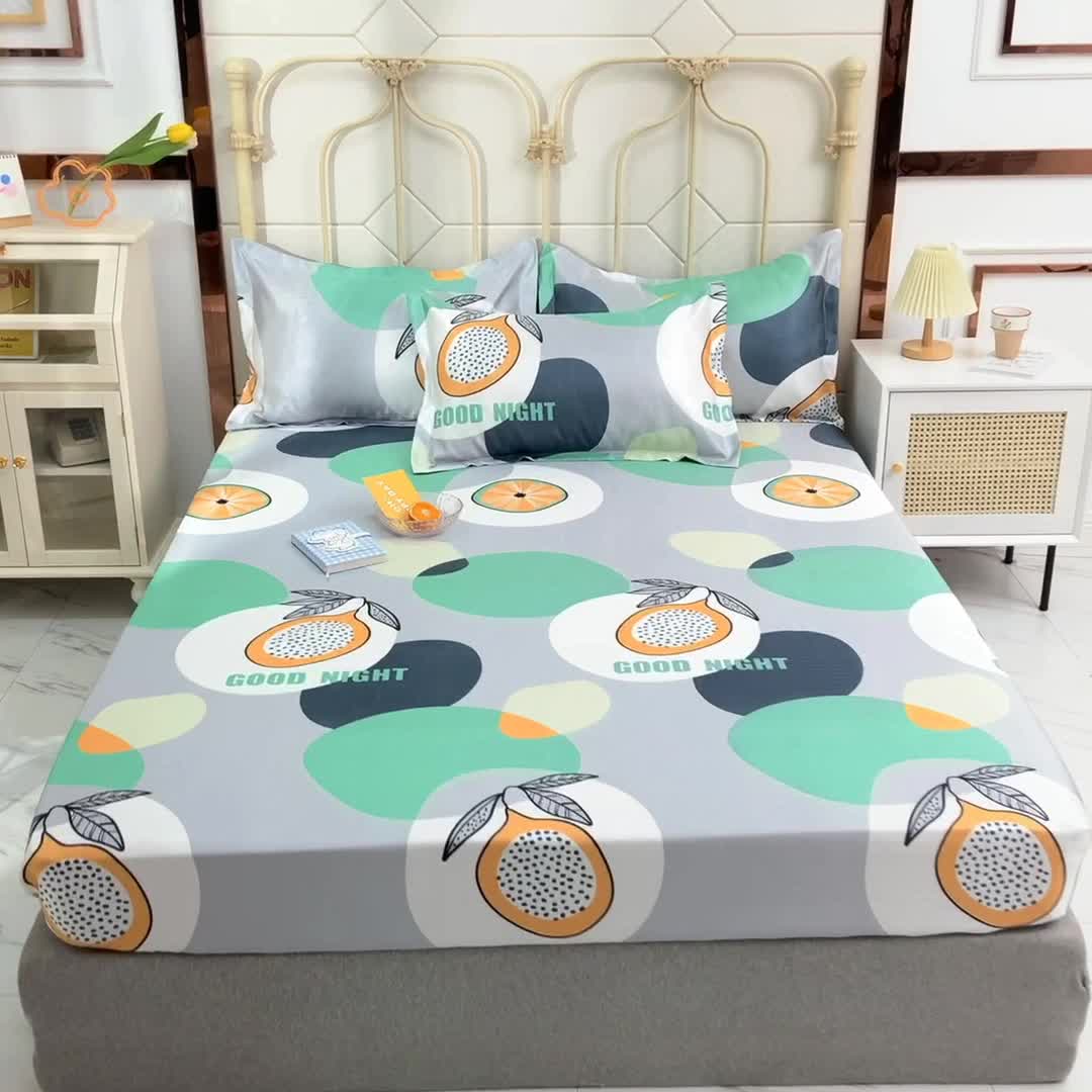 91家纺网 家纺一手货源 找家纺 甜之梦家纺 2025新款印花冰丝单品凉席床笠款夏日柠檬灰