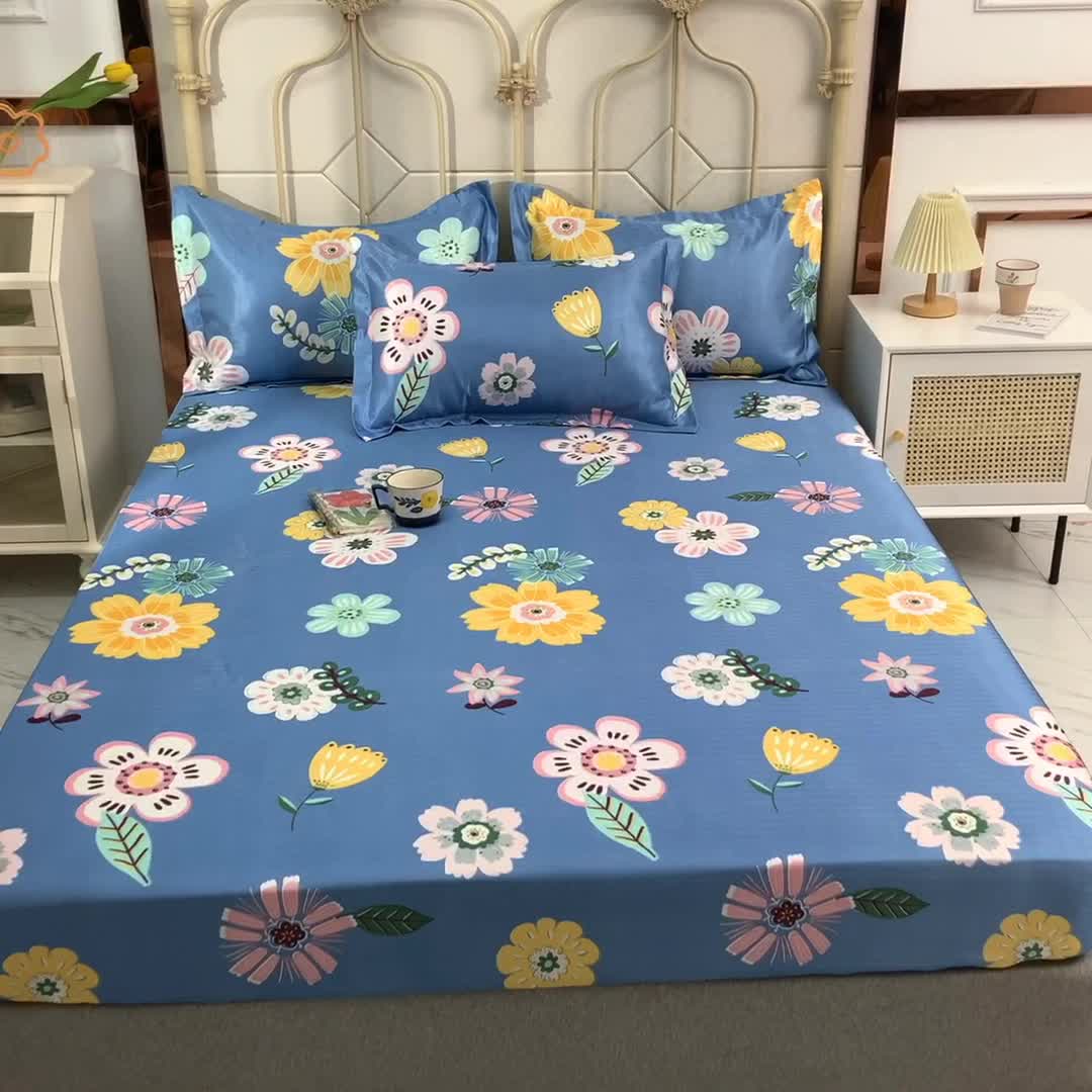 91家纺网 家纺一手货源 找家纺 甜之梦家纺 2025新款印花冰丝单品凉席床笠款悠悠花香蓝