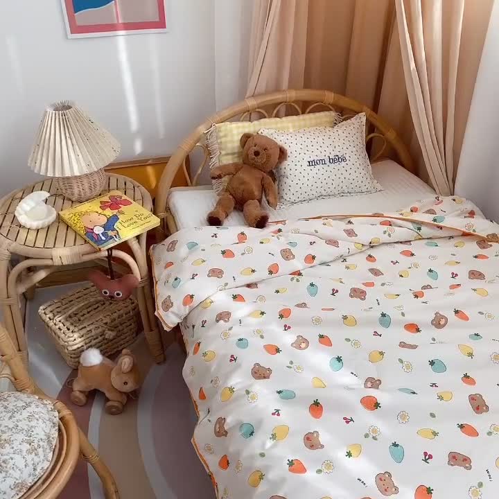 91家纺网 家纺一手货源 找家纺 星期八 2021新款全棉卡通儿童夏被 草莓熊