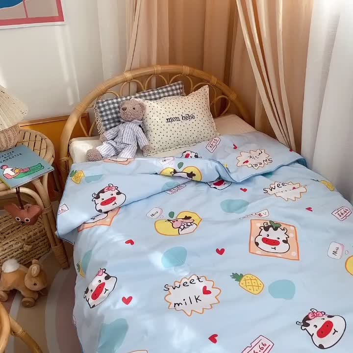 91家纺网 家纺一手货源 找家纺 星期八 2021新款全棉卡通儿童夏被 小奶牛
