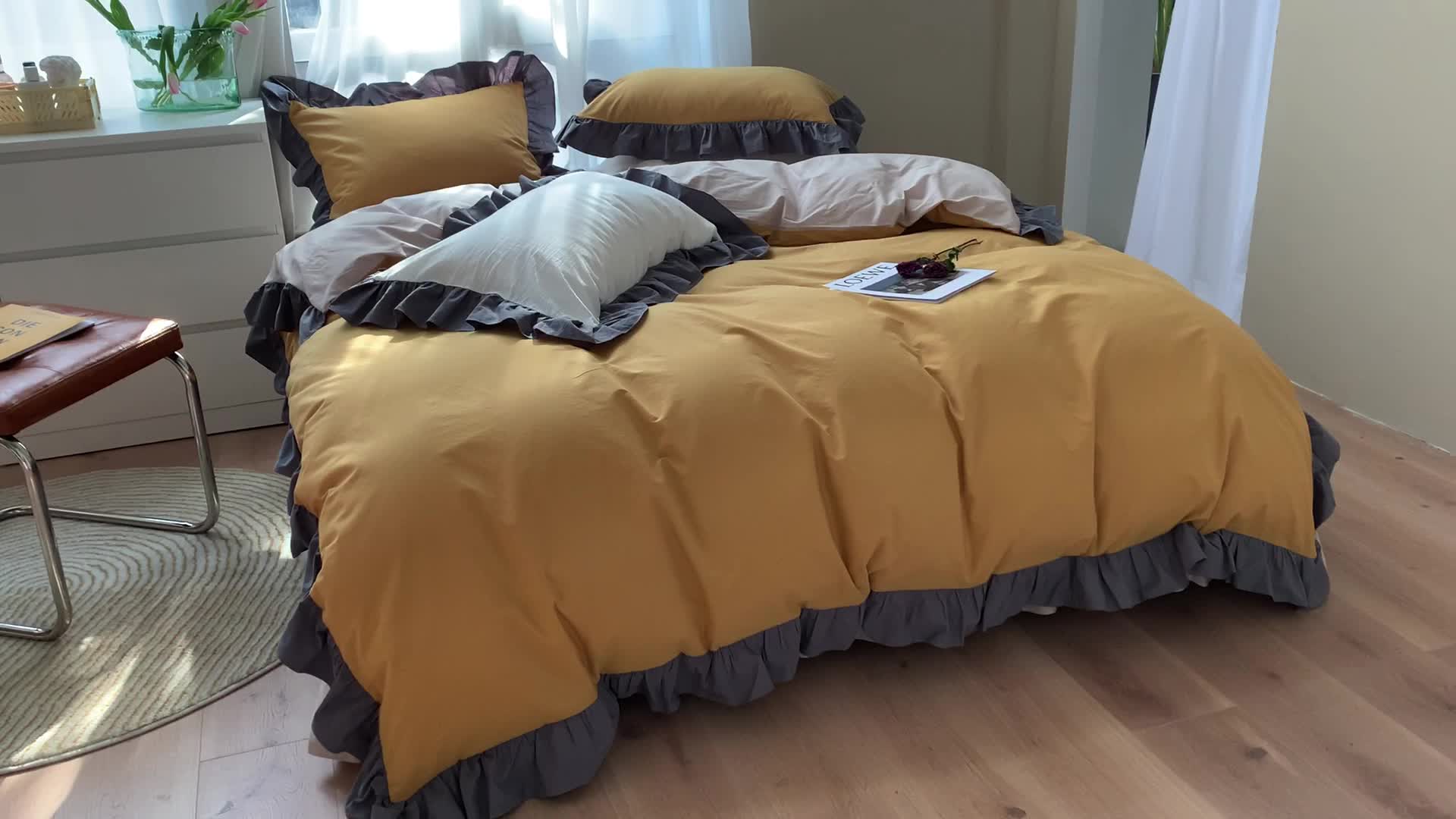 91家纺网 家纺一手货源 找家纺 时年家纺 2021新款水洗棉花边款四件套 芒果雪芭