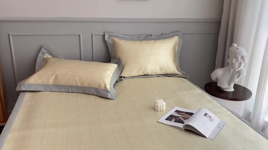 91家纺网 家纺一手货源 找家纺 时年家纺 2021新款千鸟格和肌理纹水洗冰露丝养生凉席 肌理纹-柠檬