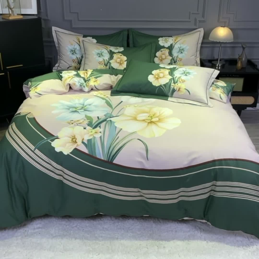 91家纺网 家纺一手货源 找家纺 金爱家 2021新款全棉活性花卉系列四件套 念奴娇