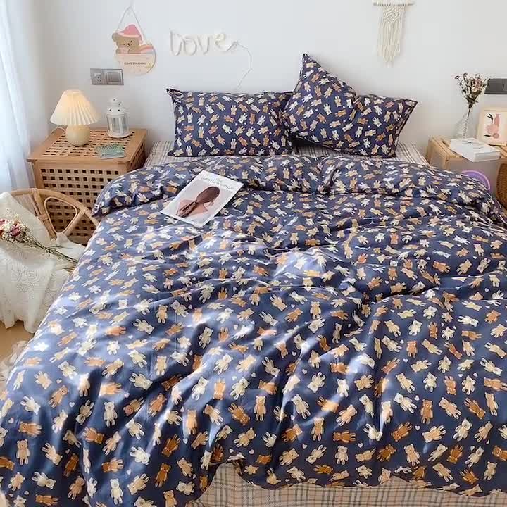 91家纺网 家纺一手货源 找家纺 2022年新款卡通系列全棉印花四件套实拍图直播爆款 布偶熊