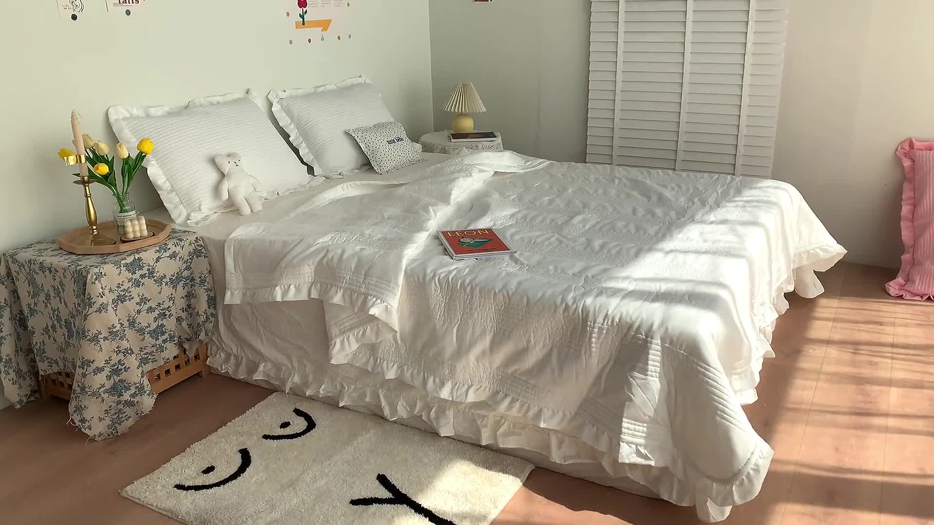 91家纺网 家纺一手货源 找家纺 六巷胡同 2022新款出口韩国款雪纺纱夏被 本白