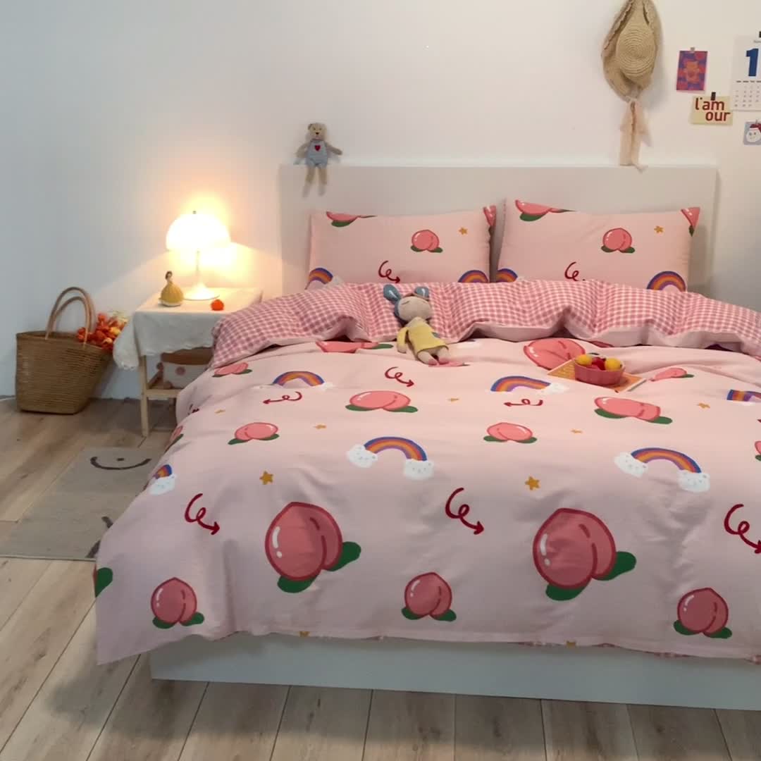 91家纺网 家纺一手货源 找家纺 梦家居 2021春季新品全棉小清新四件套小仙桃