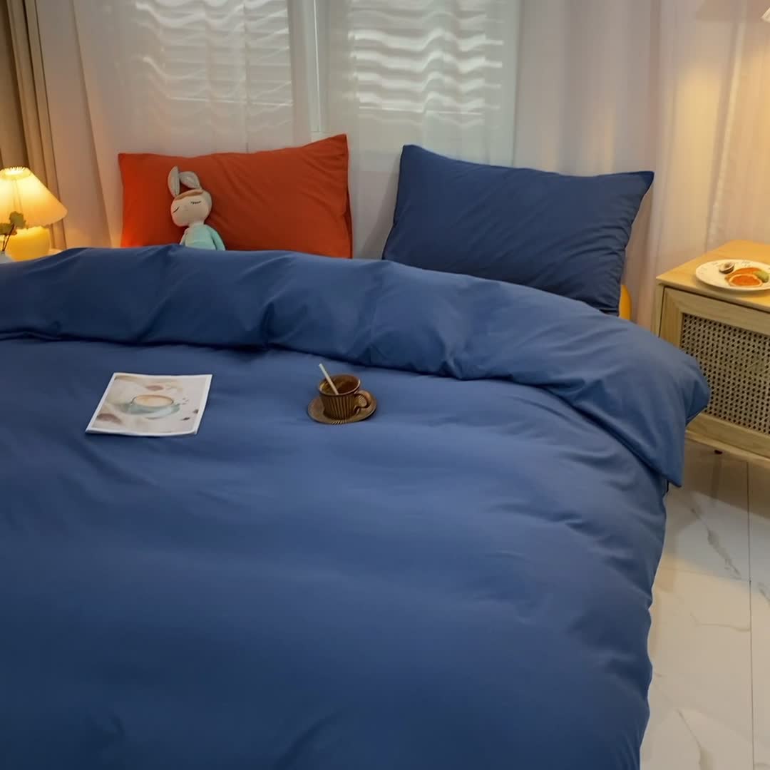 91家纺网 家纺一手货源 找家纺 曼谷 新款混搭风四件套 宝蓝-姜黄