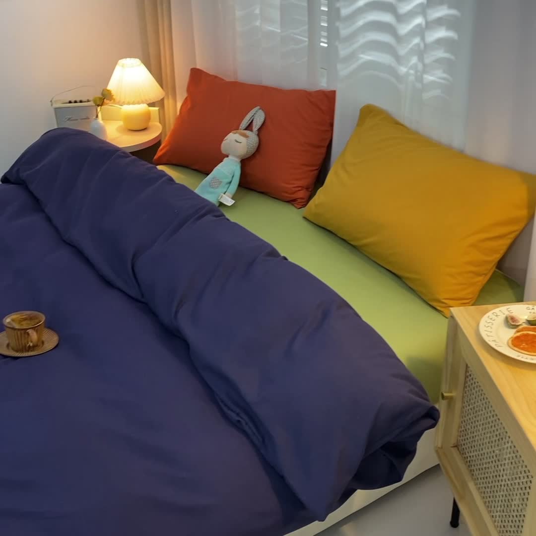 91家纺网 家纺一手货源 找家纺 曼谷 新款混搭风四件套 藏青-豆绿