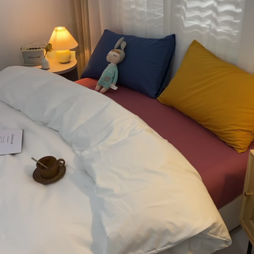 91家纺网 家纺一手货源 找家纺 曼谷 新款混搭风四件套 纯白-豆沙