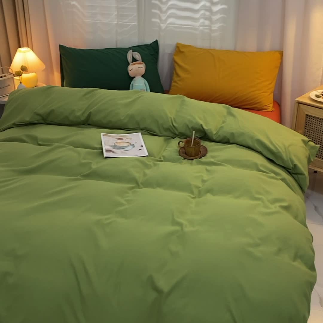 91家纺网 家纺一手货源 找家纺 曼谷 新款混搭风四件套 豆绿-橙色