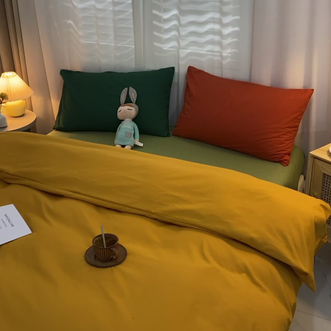 91家纺网 家纺一手货源 找家纺 曼谷 新款混搭风四件套 姜黄-豆绿