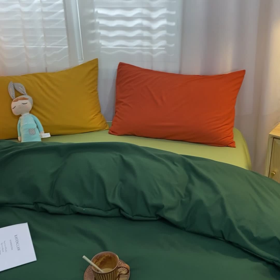 91家纺网 家纺一手货源 找家纺 曼谷 新款混搭风四件套 墨绿-豆绿