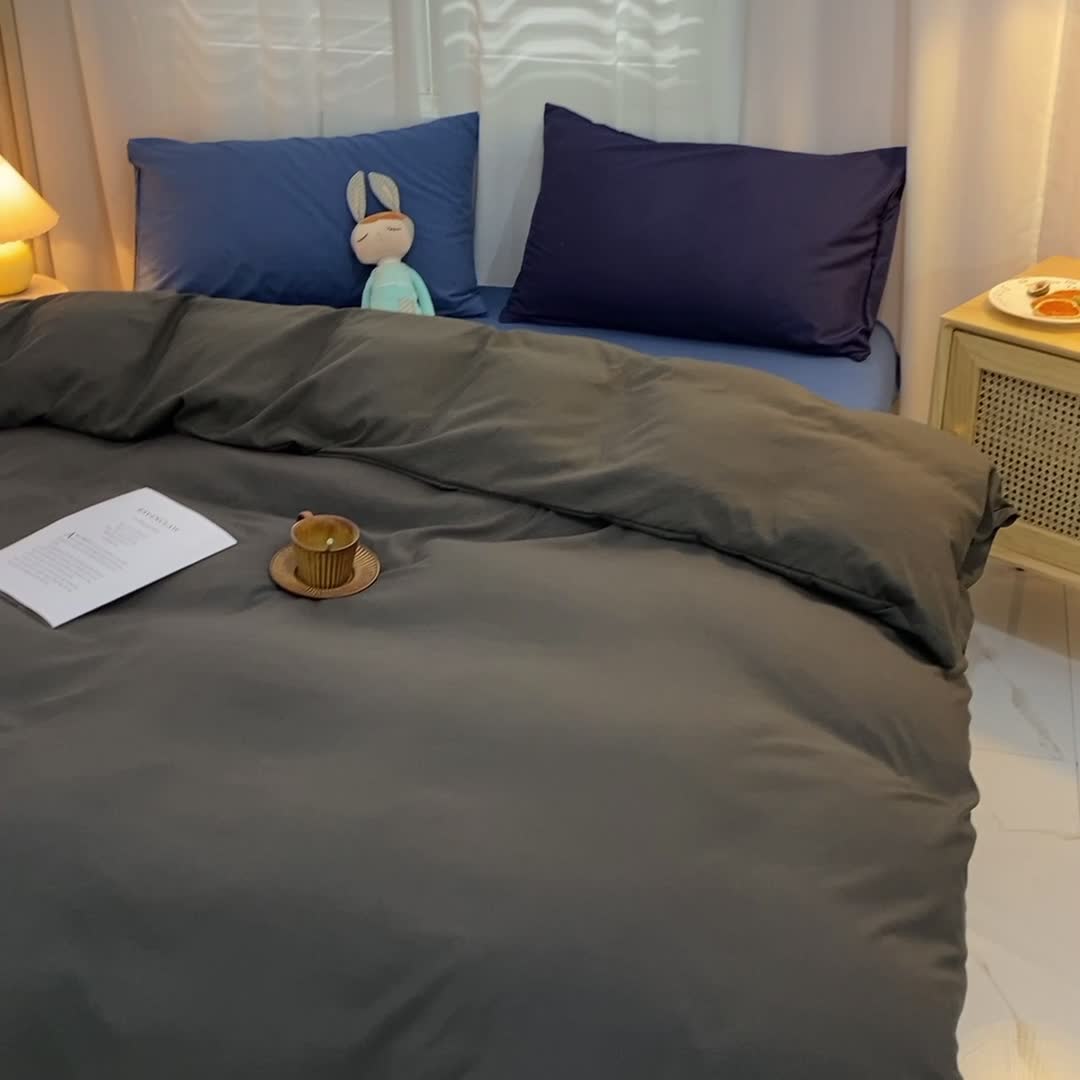 91家纺网 家纺一手货源 找家纺 曼谷 新款混搭风四件套 深灰-宝蓝