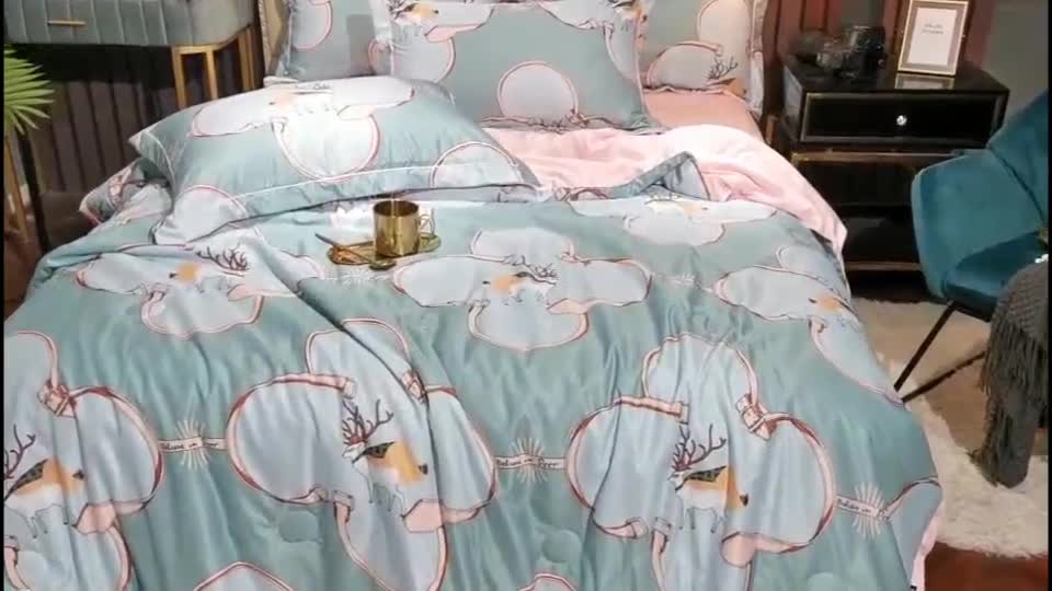 91家纺网 家纺一手货源 找家纺 梦柏2021新款水洗天丝夏被四件套 可爱鹿