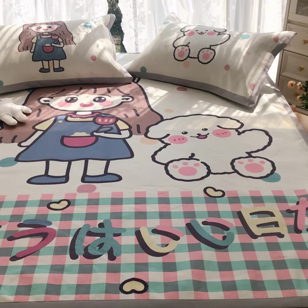 91家纺网 家纺一手货源 找家纺 慕尚 2025新款卡通宽边大版冰丝席 洋气少女