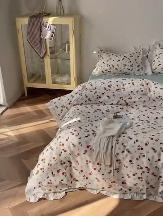 91家纺网 家纺一手货源 找家纺 洋铭区 2021新款印花四件套 樱桃小可可