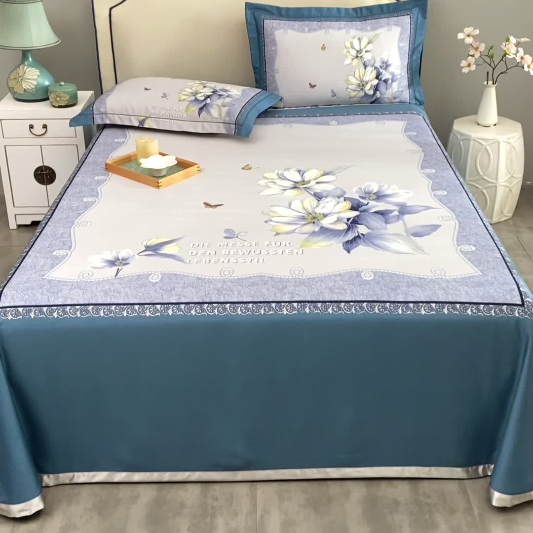 91家纺网 家纺一手货源 找家纺 威克凯丽 2023新款竹语天丝软凉席定位款 繁花梦语-绿