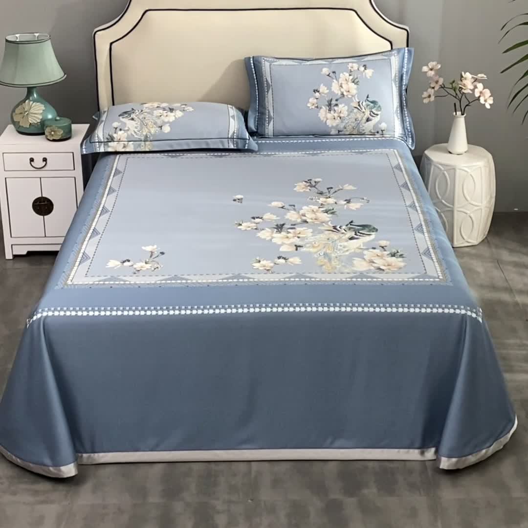 91家纺网 家纺一手货源 找家纺 威克凯丽 2023新款竹语天丝软凉席定位款 归田园-绿