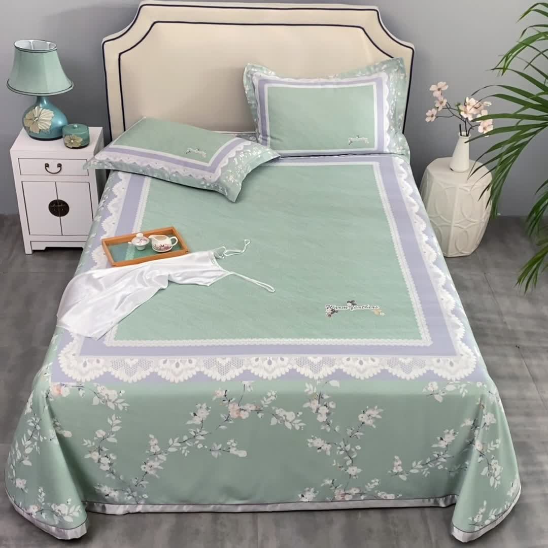 91家纺网 家纺一手货源 找家纺 威克凯丽 2023新款竹语天丝软凉席定位款 夏沫-绿