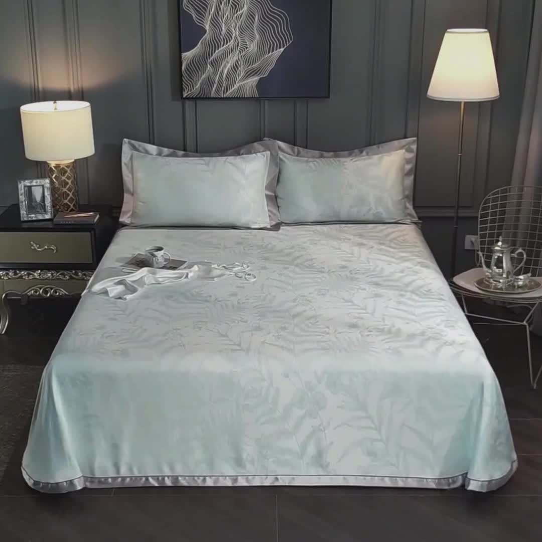 91家纺网 家纺一手货源 找家纺 威克凯丽 2023新款重磅七彩大提花纯竹纤维软凉席三件套叶媚