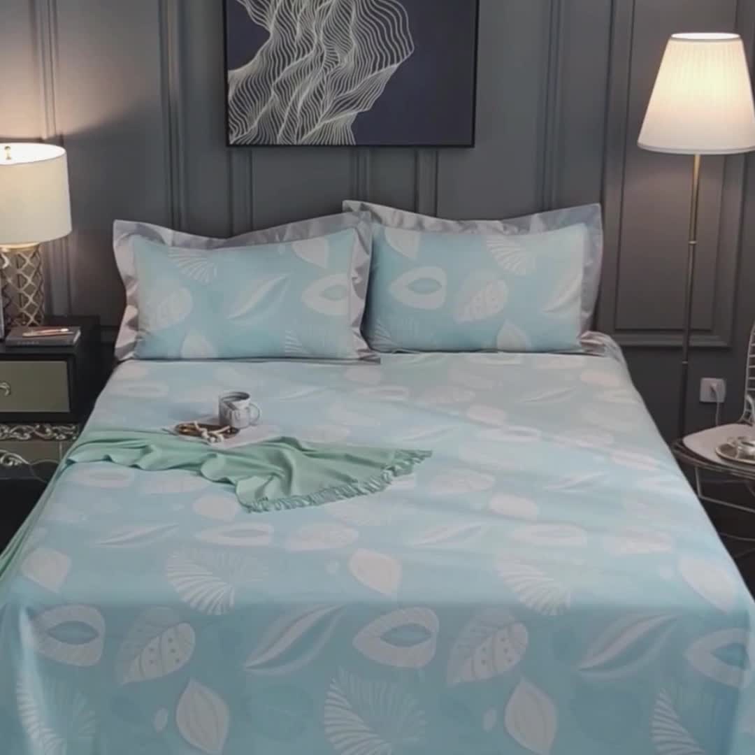 91家纺网 家纺一手货源 找家纺 威克凯丽2022重磅七彩大提花纯竹纤维软凉席三件套叶语谣香绿