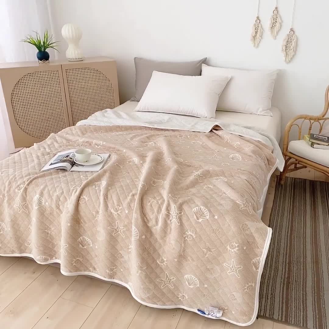 91家纺网 家纺一手货源 找家纺 琪琪阁 2022新款针织棉提花夏被 海星-米驼