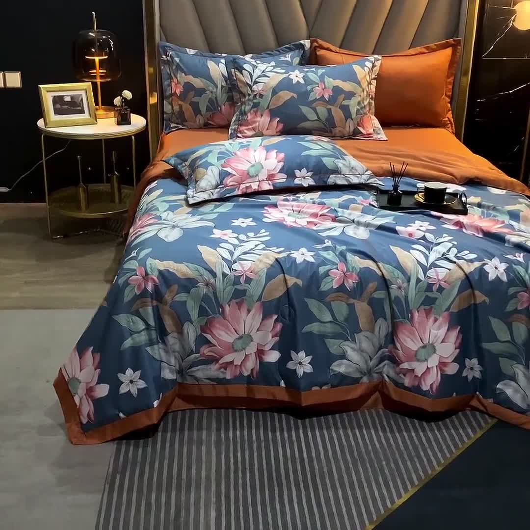 91家纺网 家纺一手货源 找家纺 2021新品水洗天丝夏被四件套三件套空调被水洗真丝冰丝夏凉被