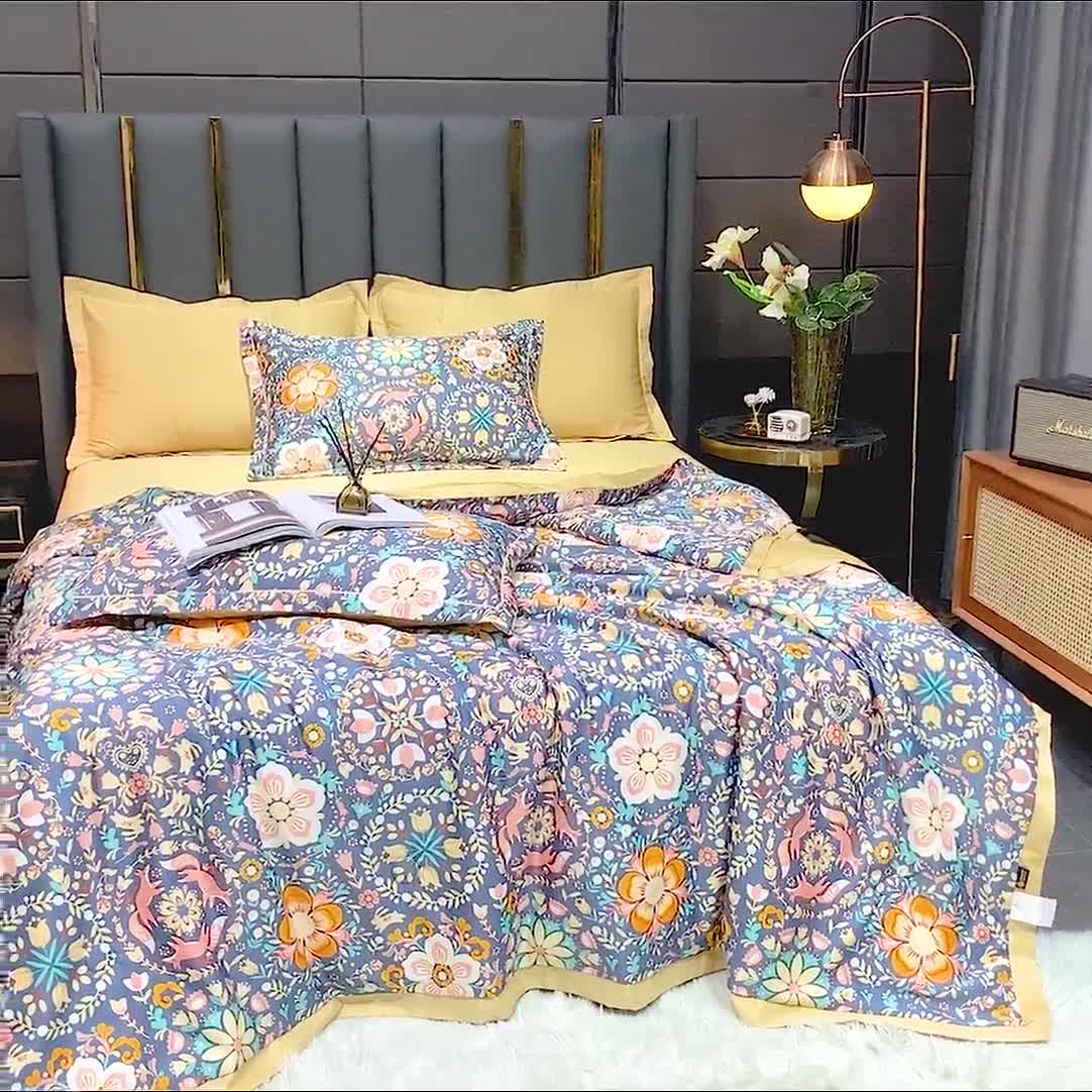 91家纺网 家纺一手货源 找家纺 2021新品水洗天丝夏被四件套三件套空调被水洗真丝冰丝夏凉被