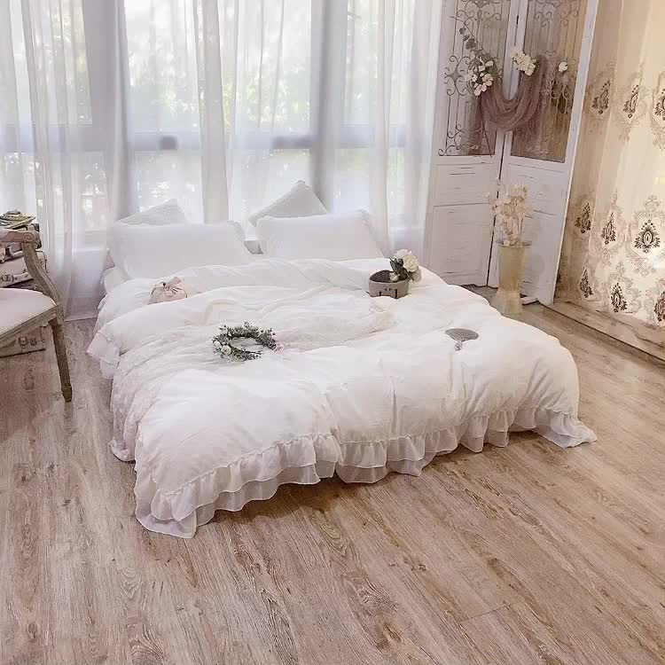 91家纺网 家纺一手货源 找家纺 玛奇朵 2021新款华夫格雪纺纱全棉色织提花四件套华夫格-白