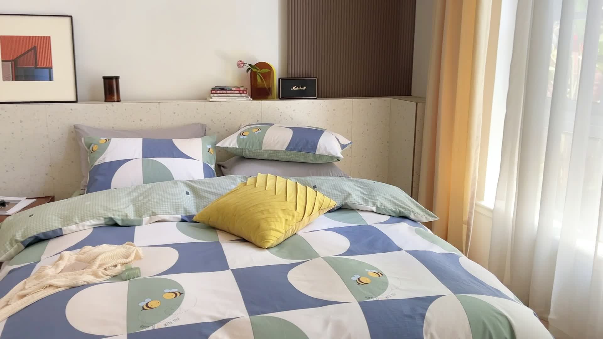 91家纺网 家纺一手货源 找家纺 时年家纺 2021新款全棉简约条格系列四件套 轨迹