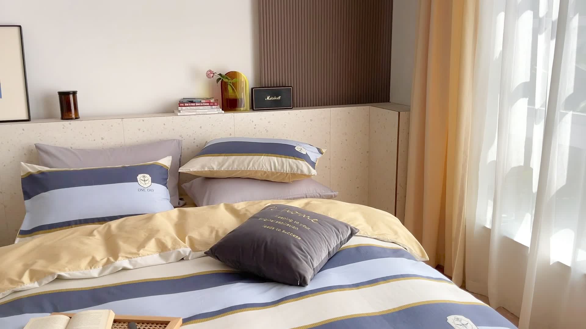 91家纺网 家纺一手货源 找家纺 时年家纺 2021新款全棉简约条格系列四件套 英伦