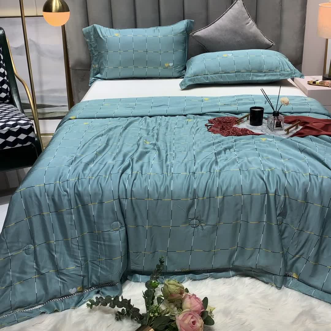 91家纺网 家纺一手货源 找家纺 棉生活家纺 2022新款莫代尔天丝夏被 卡洛特-绿