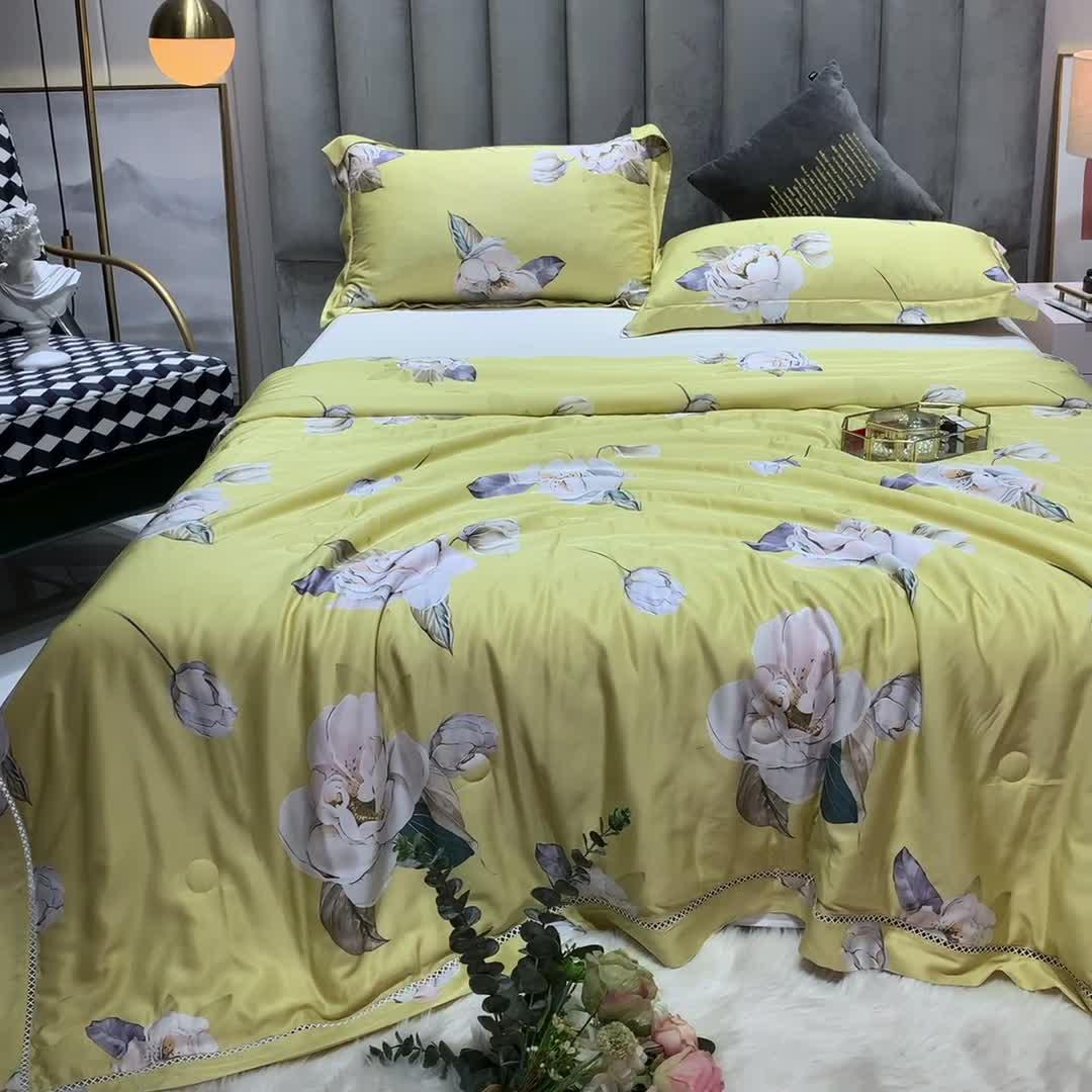 91家纺网 家纺一手货源 找家纺 棉生活家纺 2022新款莫代尔天丝夏被 邂逅花语-黄