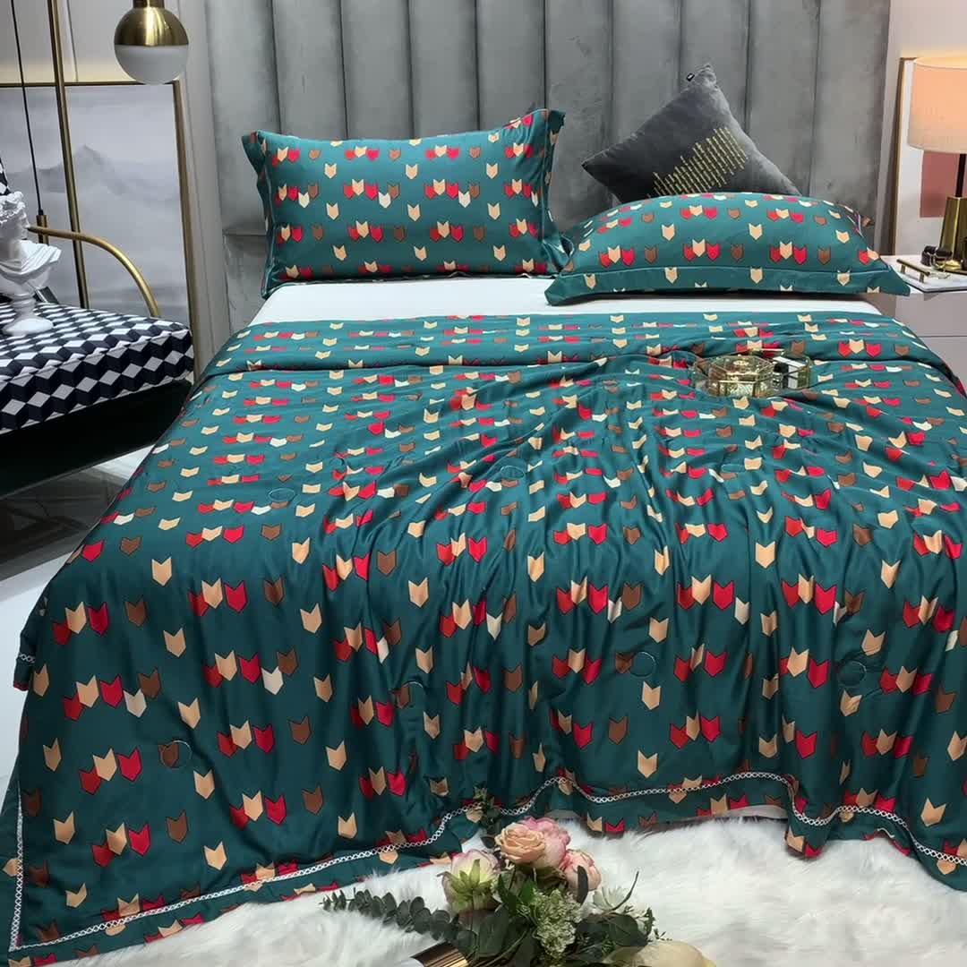 91家纺网 家纺一手货源 找家纺 棉生活家纺 2022新款莫代尔天丝夏被 自由之旅-绿