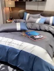 91家纺网 家纺一手货源 找家纺 凡客 2021春夏新款水洗真丝三拼绣花四件套-奥兰多 深灰