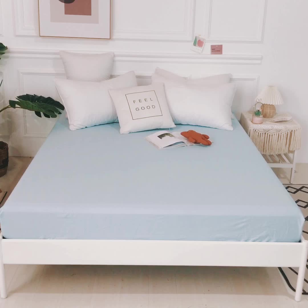 91家纺网 家纺一手货源 找家纺 极梦新款40支全棉床笠三件套喷气全棉枕套支持定制 浅蓝色