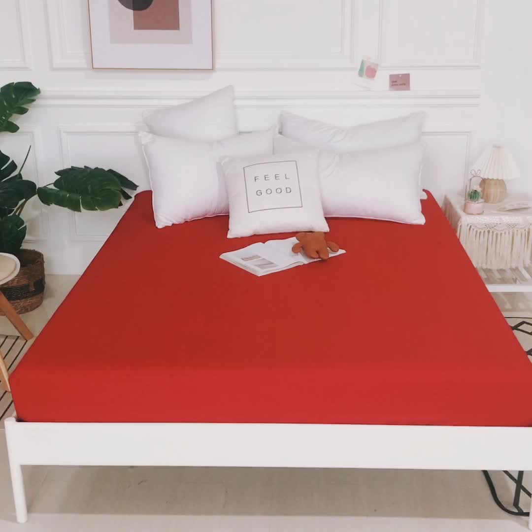 91家纺网 家纺一手货源 找家纺 极梦新款40支全棉床笠三件套喷气全棉枕套支持定制 大红色