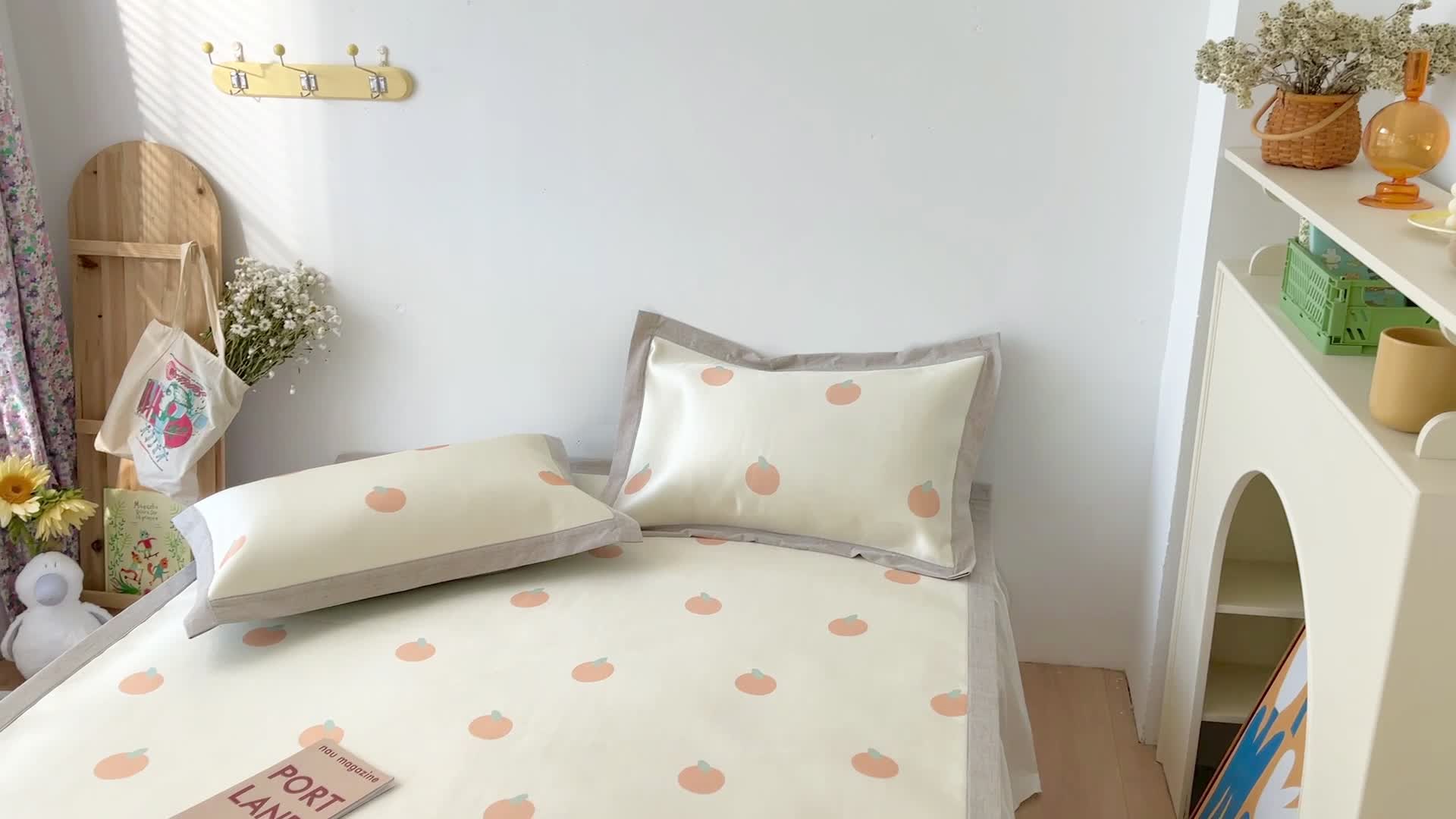 91家纺网 家纺一手货源 找家纺 时年 2021新款水洗养生冰丝凉席 桔子