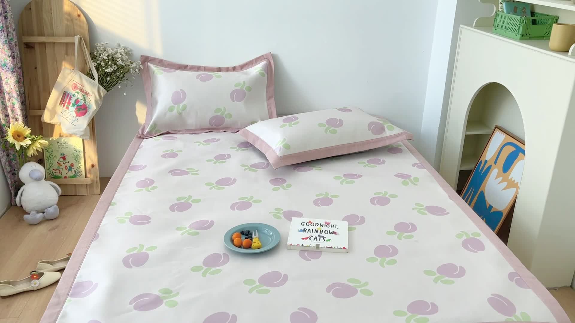 91家纺网 家纺一手货源 找家纺 时年 2021新款水洗养生冰丝凉席 郁金香